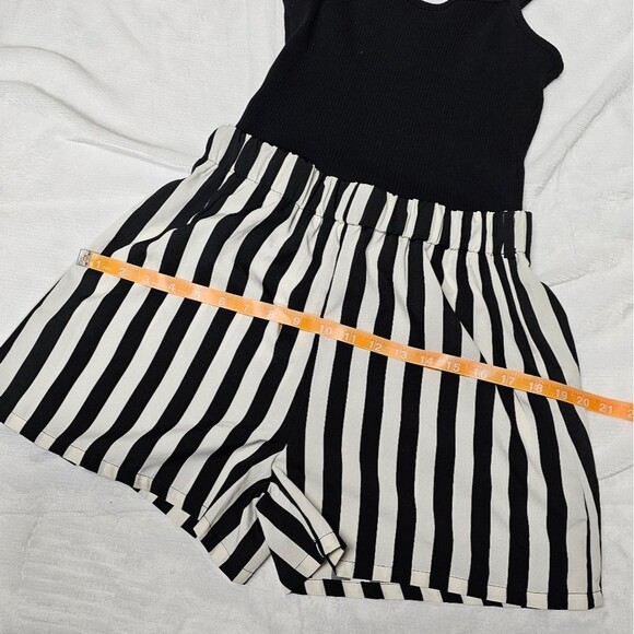 Colorblock Stripes Romper Black White Straps Goth Punk Beetlejuice Alternative M - Picture 8 of 14
